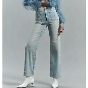 NWOT Maeve The Colette Rhinestone Crop Wide-Leg Jeans